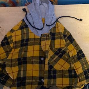 Yellow and black flannel jacket with hood